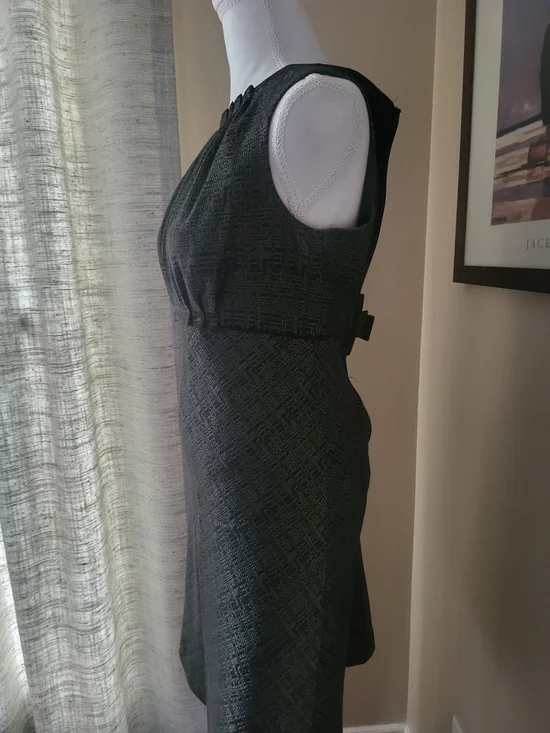 Anne Klein - Sleeveless Textured Fit & Flare Dress - Charcoal Grey/Black - Picture 3 of 5